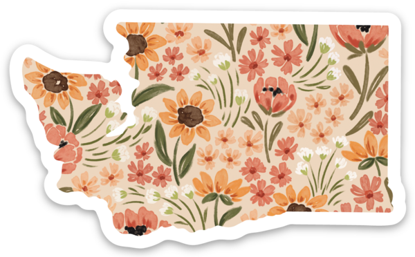 Washington State Floral Sticker 3x2in.: Waterfall Floral