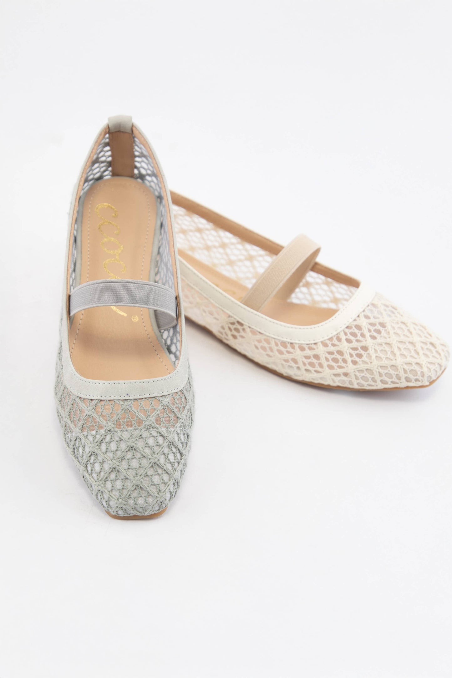REGINA SEMI SQUARE TOE COTTON LACE UPPER FLAT