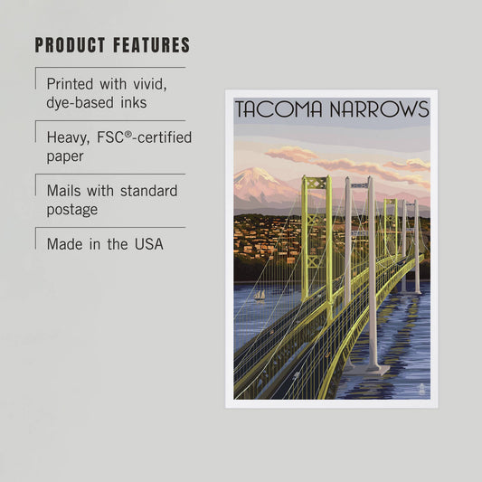 PREMIUM POSTCARDS Tacoma, Washington Narrows Bridge Rainier
