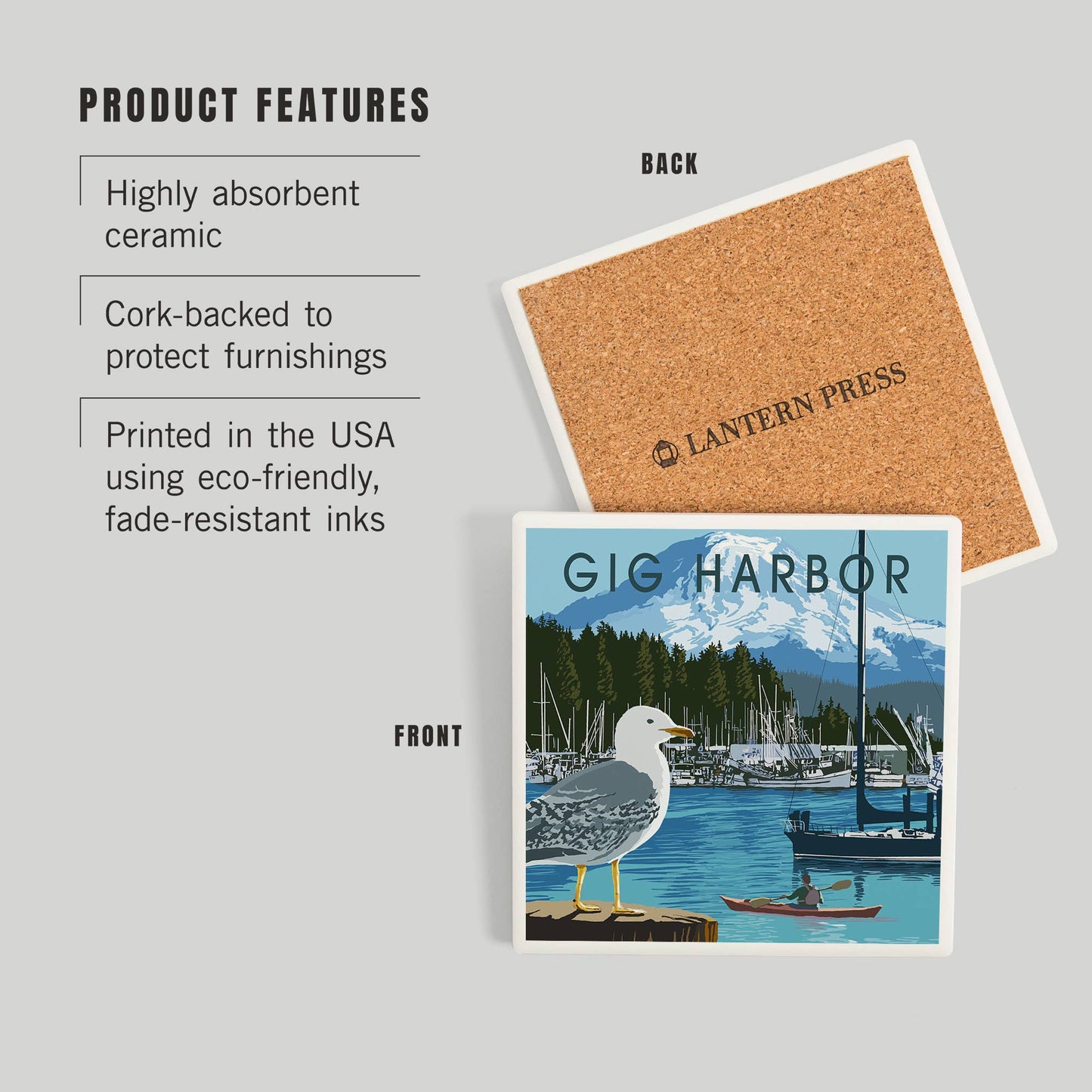Ceramic Coaster Gig Harbor, Washington, Day Scene