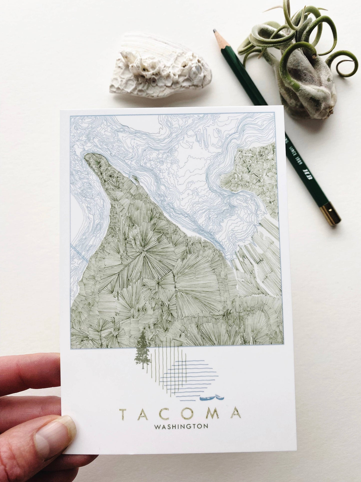 Tacoma Washington Land + Water Map - Standard Postcard