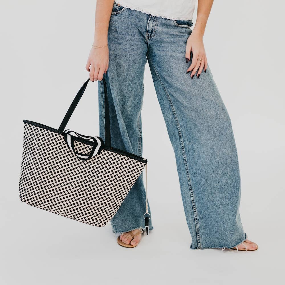 Woven Tiffany Organizer Tote Bag: Checkered Brown