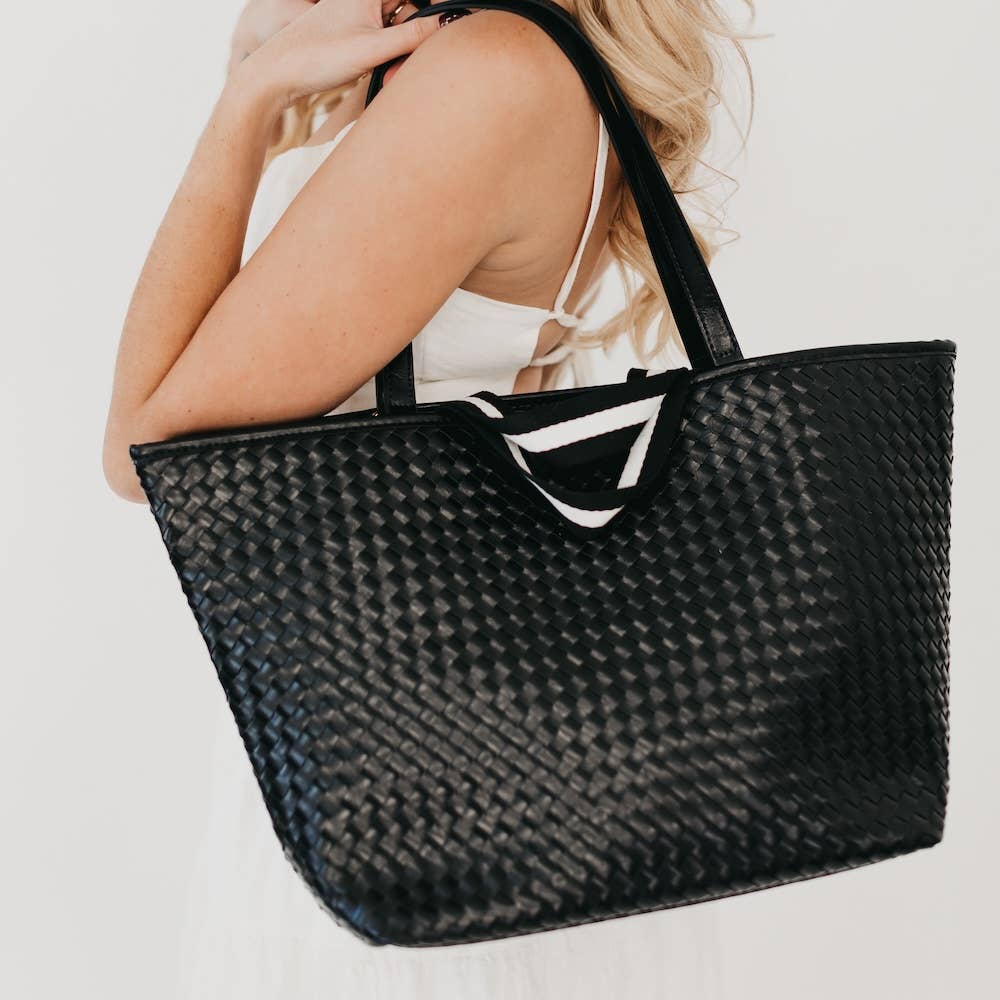 Woven Tiffany Organizer Tote Bag: Checkered Brown
