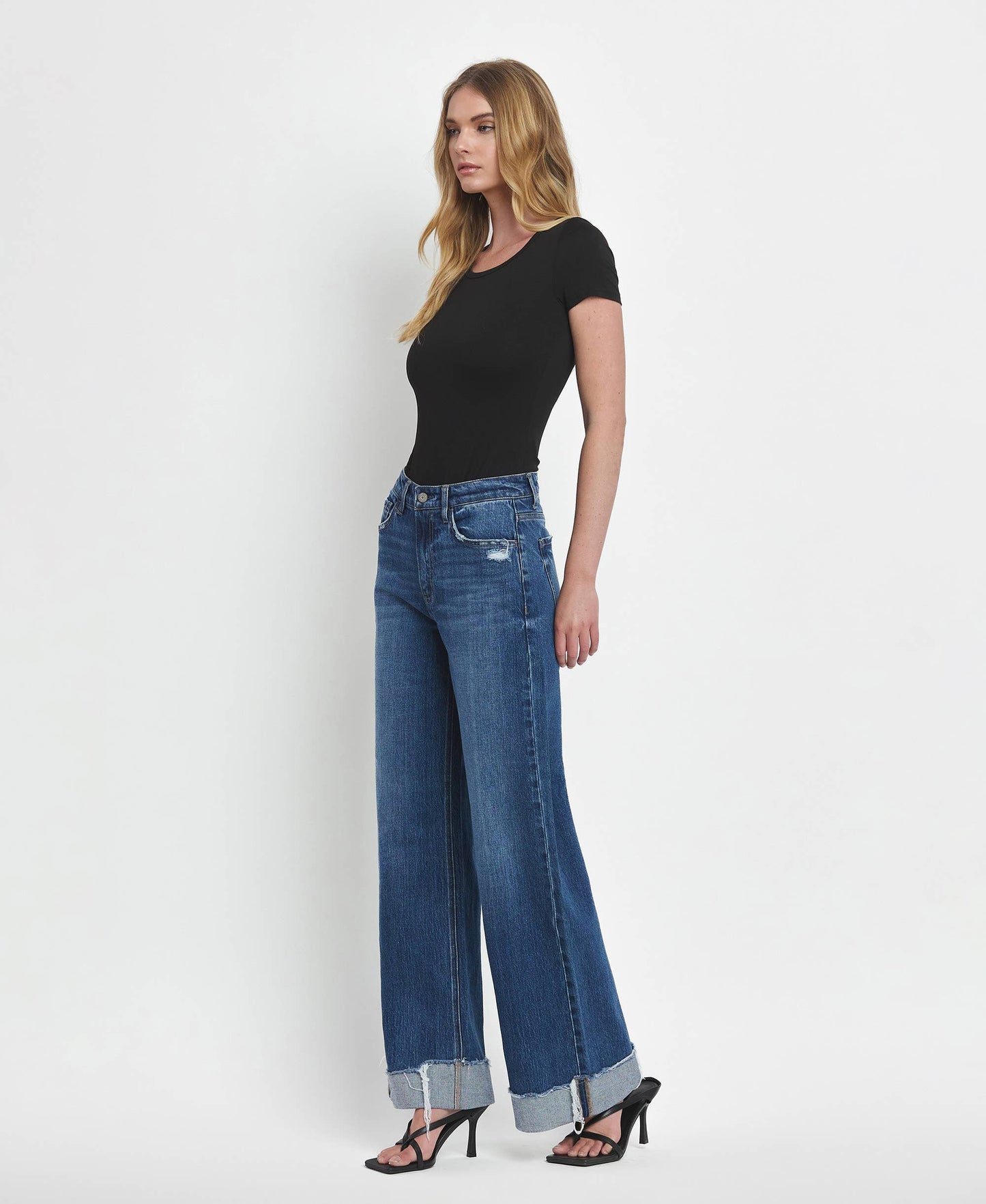 SUPER HIGH RISE CUFFED BAGGY WIDE JEANS T6614: BRILLIANCE, 32