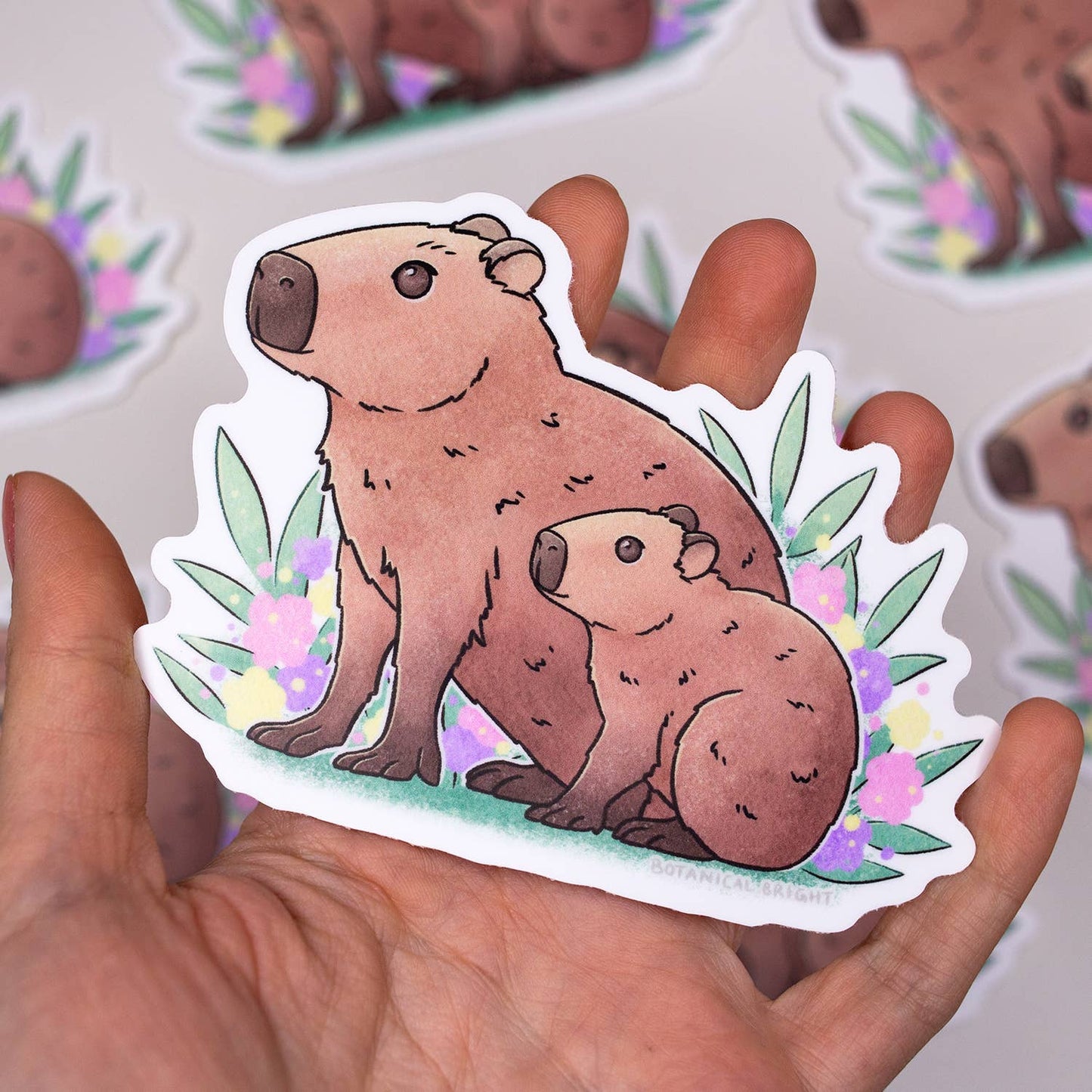 Capybara with Baby Waterproof Vinyl Sticker