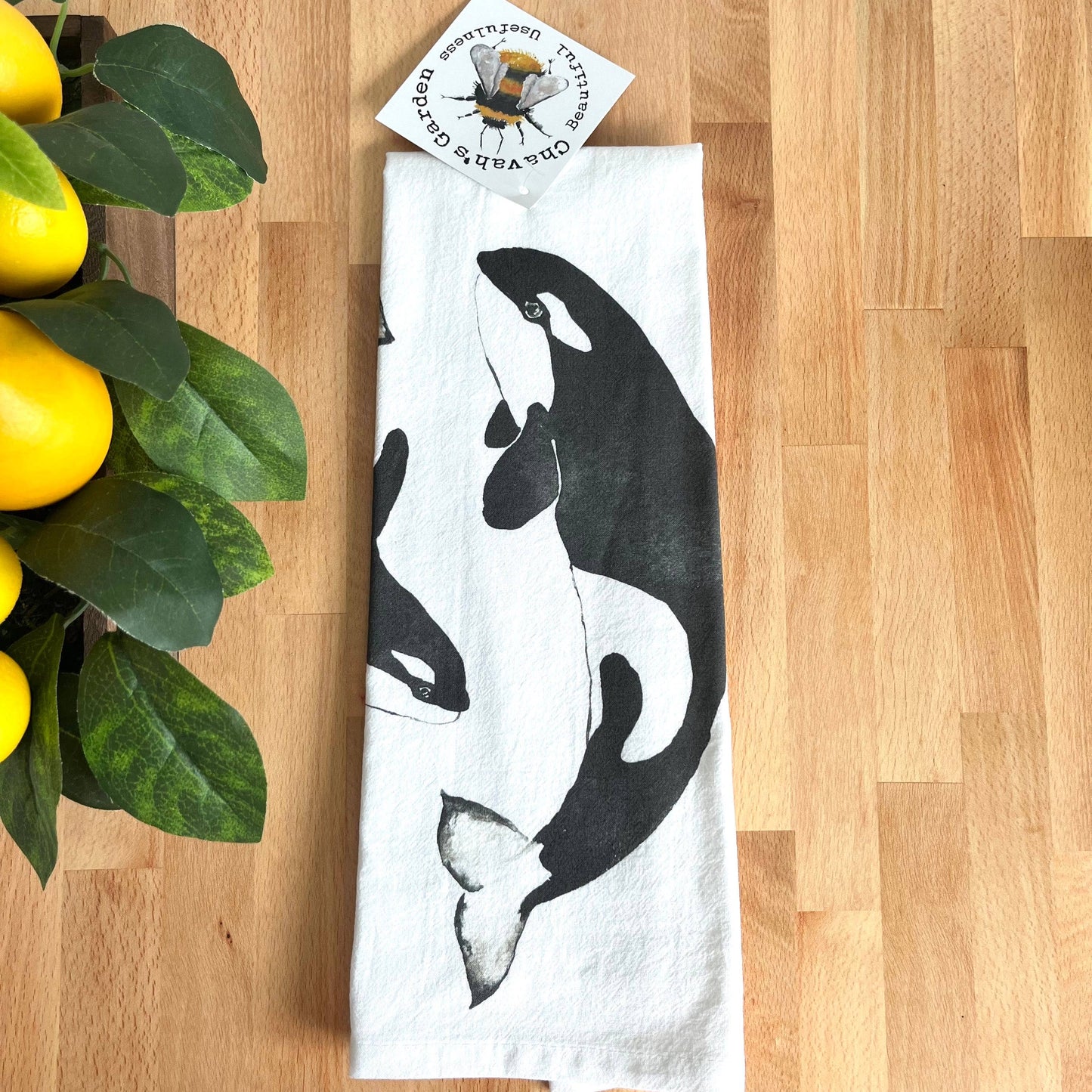 Orca Flour Sack Tea towel, Coastal, Ocean