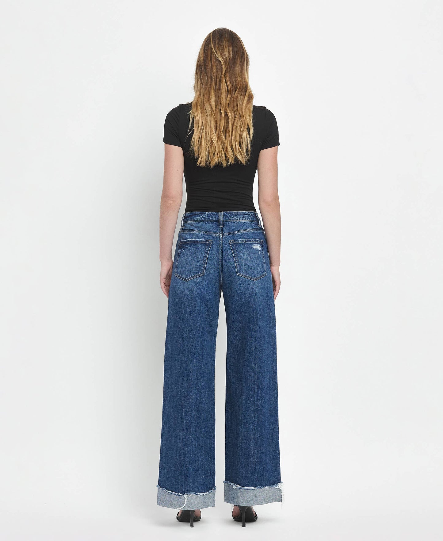 SUPER HIGH RISE CUFFED BAGGY WIDE JEANS T6614: BRILLIANCE, 30