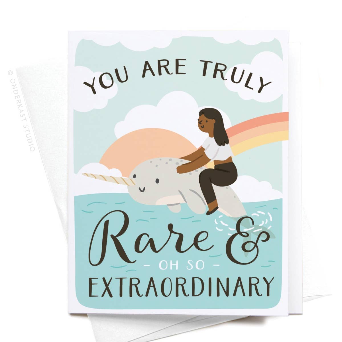 You Are Truly Rare Narwhal Greeting Card: Light