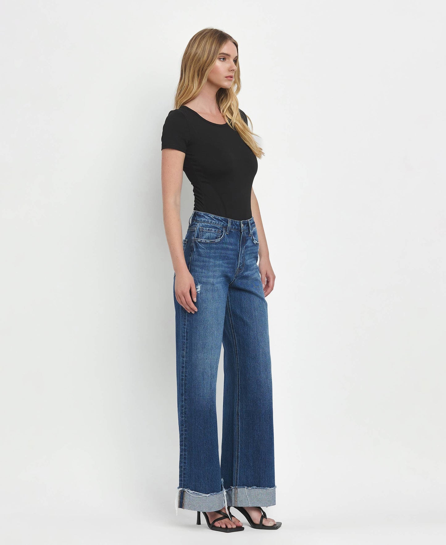 SUPER HIGH RISE CUFFED BAGGY WIDE JEANS T6614: BRILLIANCE, 32