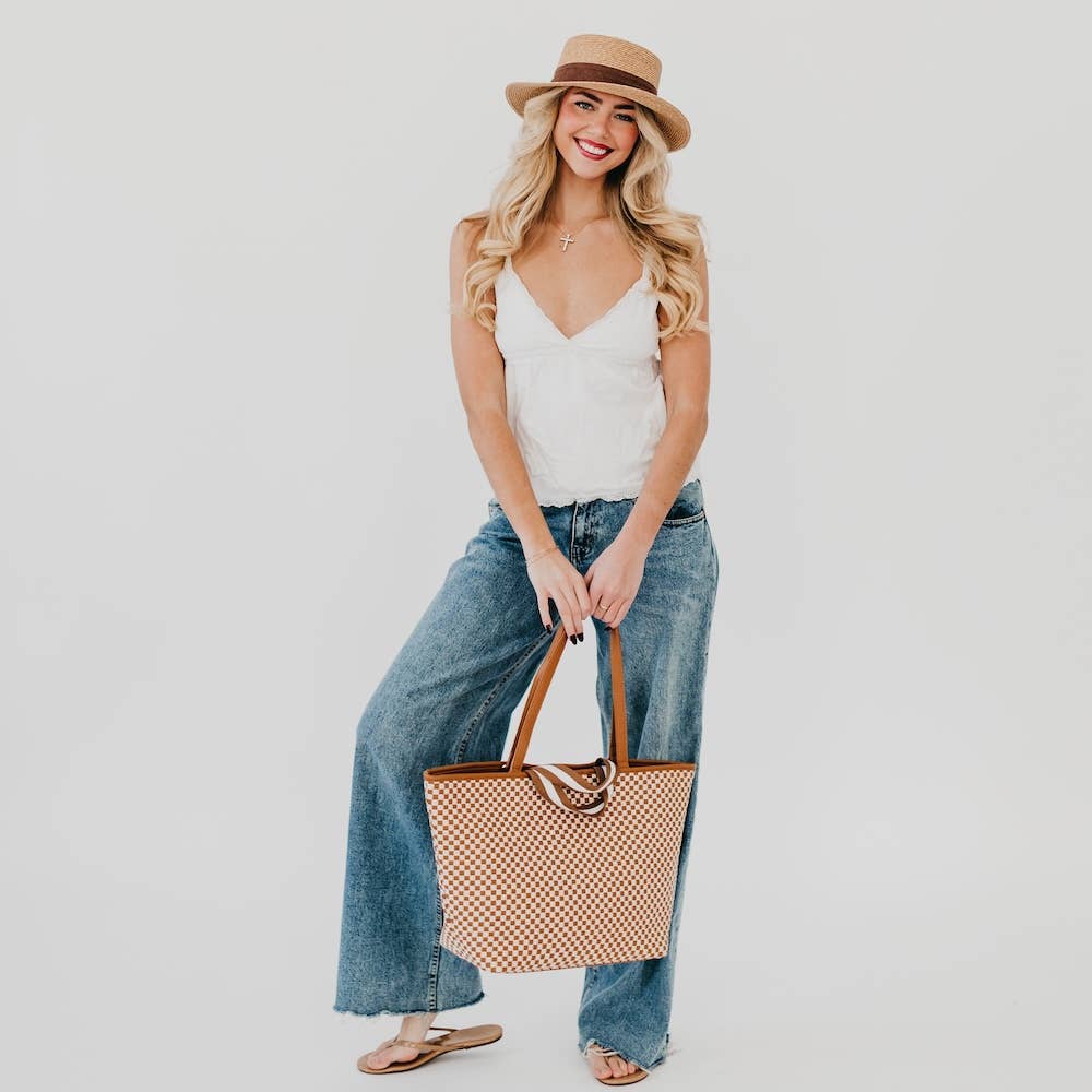 Woven Tiffany Organizer Tote Bag: Black