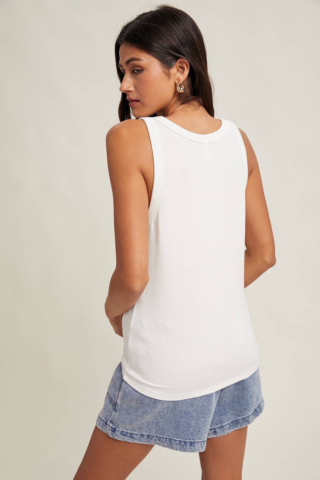 BASIC SCOOP NECK RIBBED KNIT TANK / WL25-10185: OFF WHITE, L