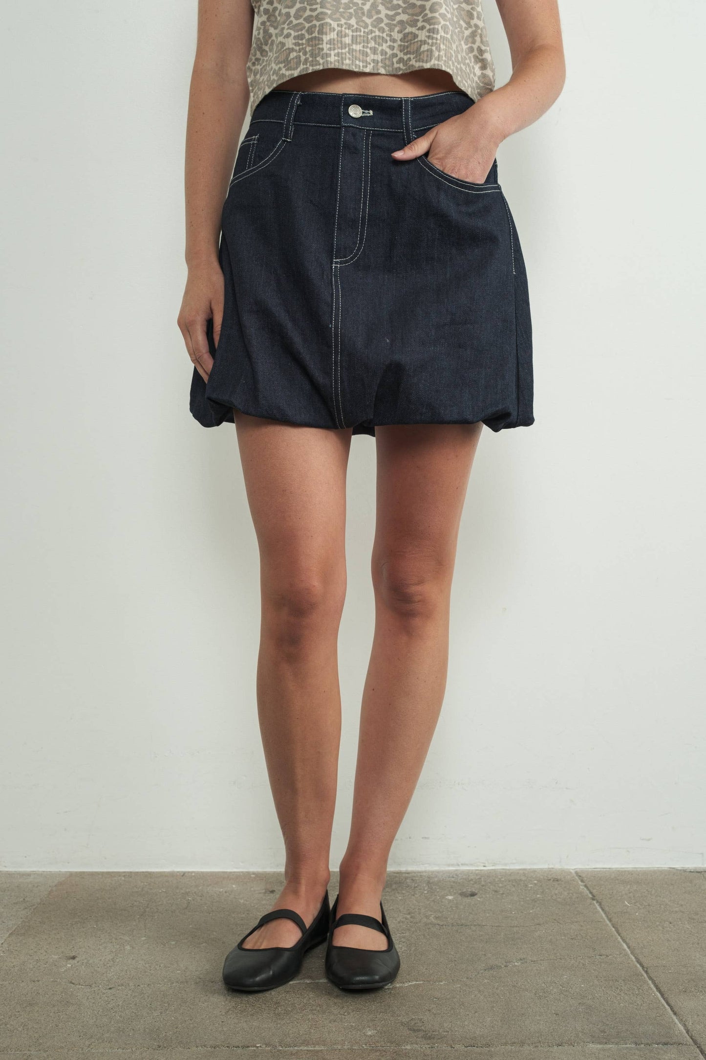 DENIM BUBBLE MINI SKIRTS