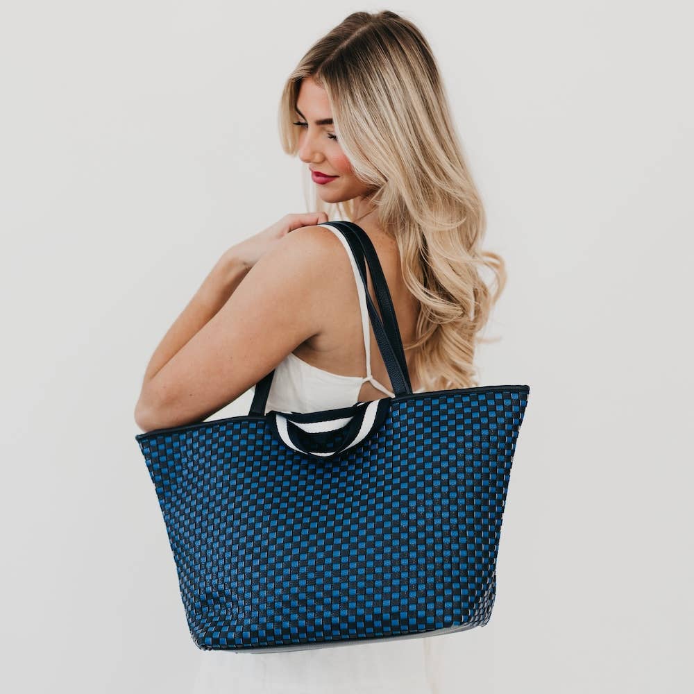 Woven Tiffany Organizer Tote Bag: Checkered Brown