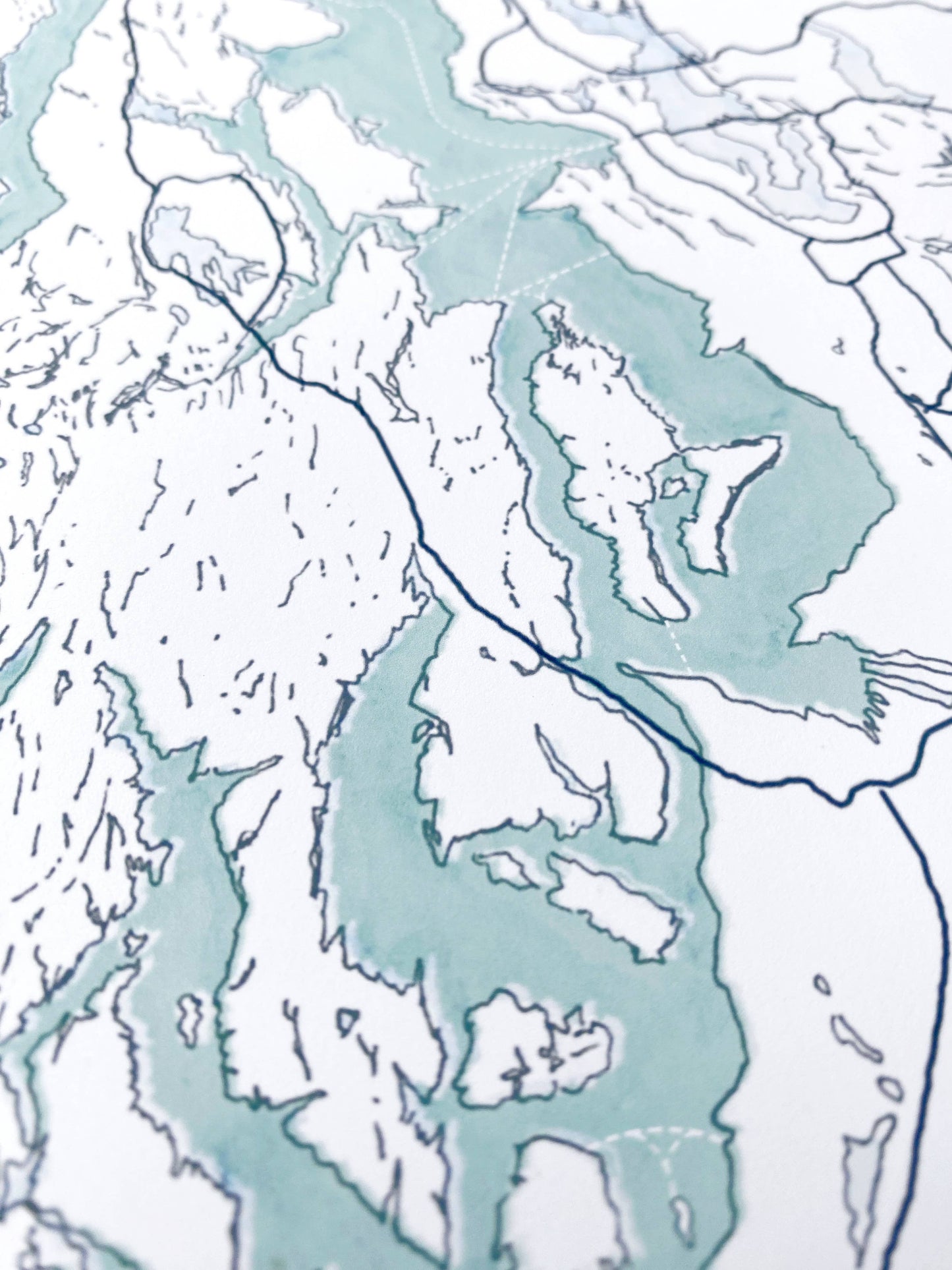 13x19 Puget Sound Topo Watercolor Map ART PRINT