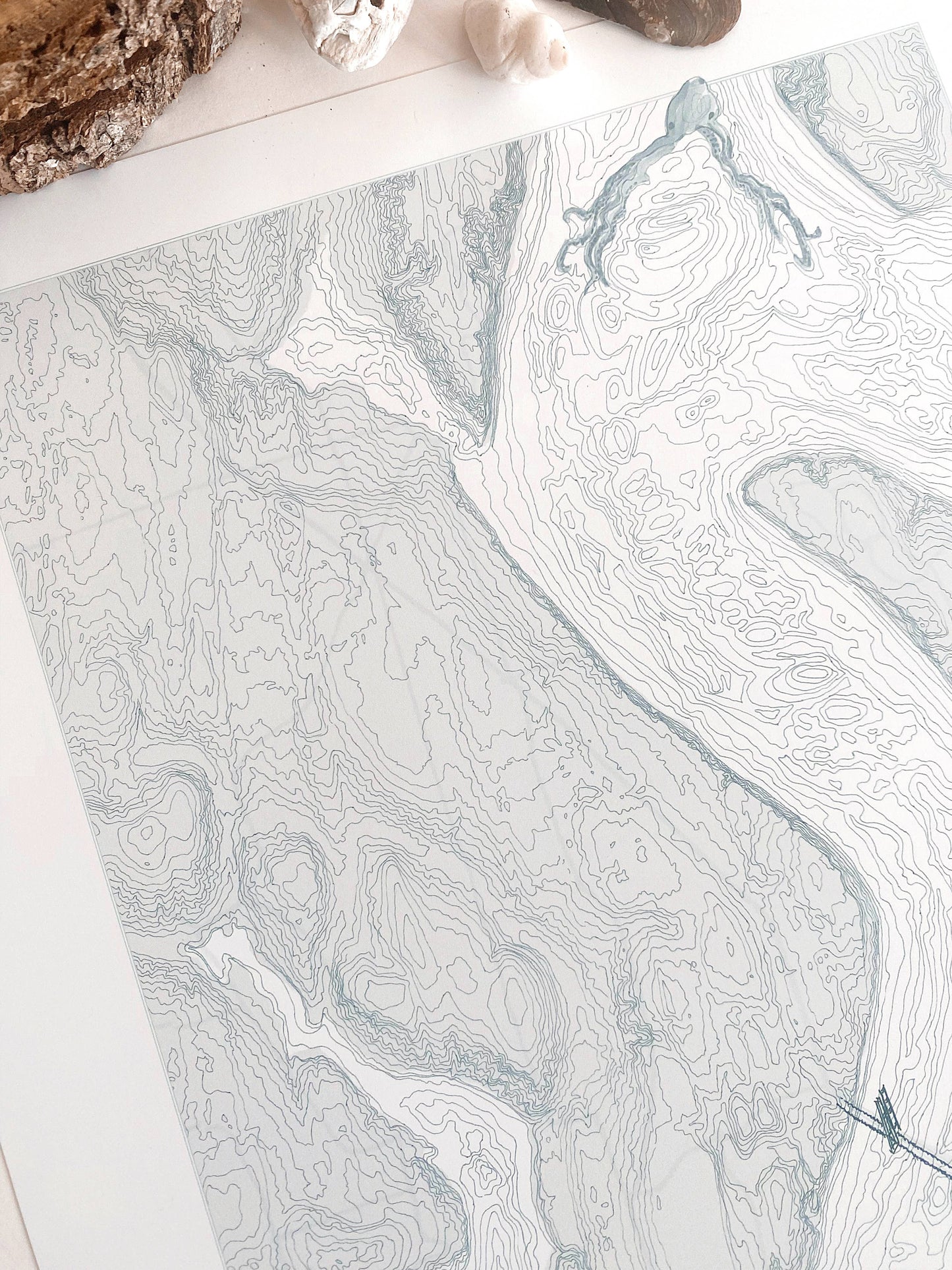 Tacoma NARROWS + Gig Harbor WA Hand Drawn Topo Map ART PRINT: 11 x 14