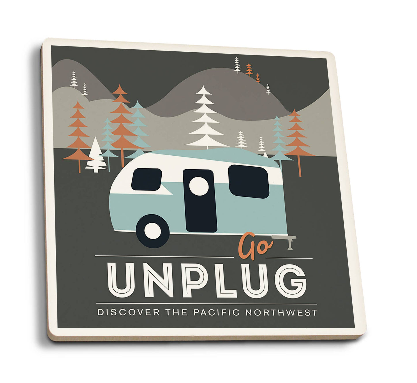 CERAMIC COASTER Discover Pacific Northwest, Go Unplug