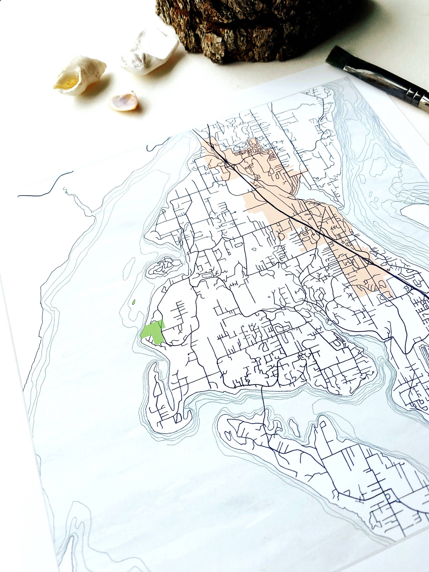 Gig Harbor Washington Map Drawing ART PRINT: 11 x 14