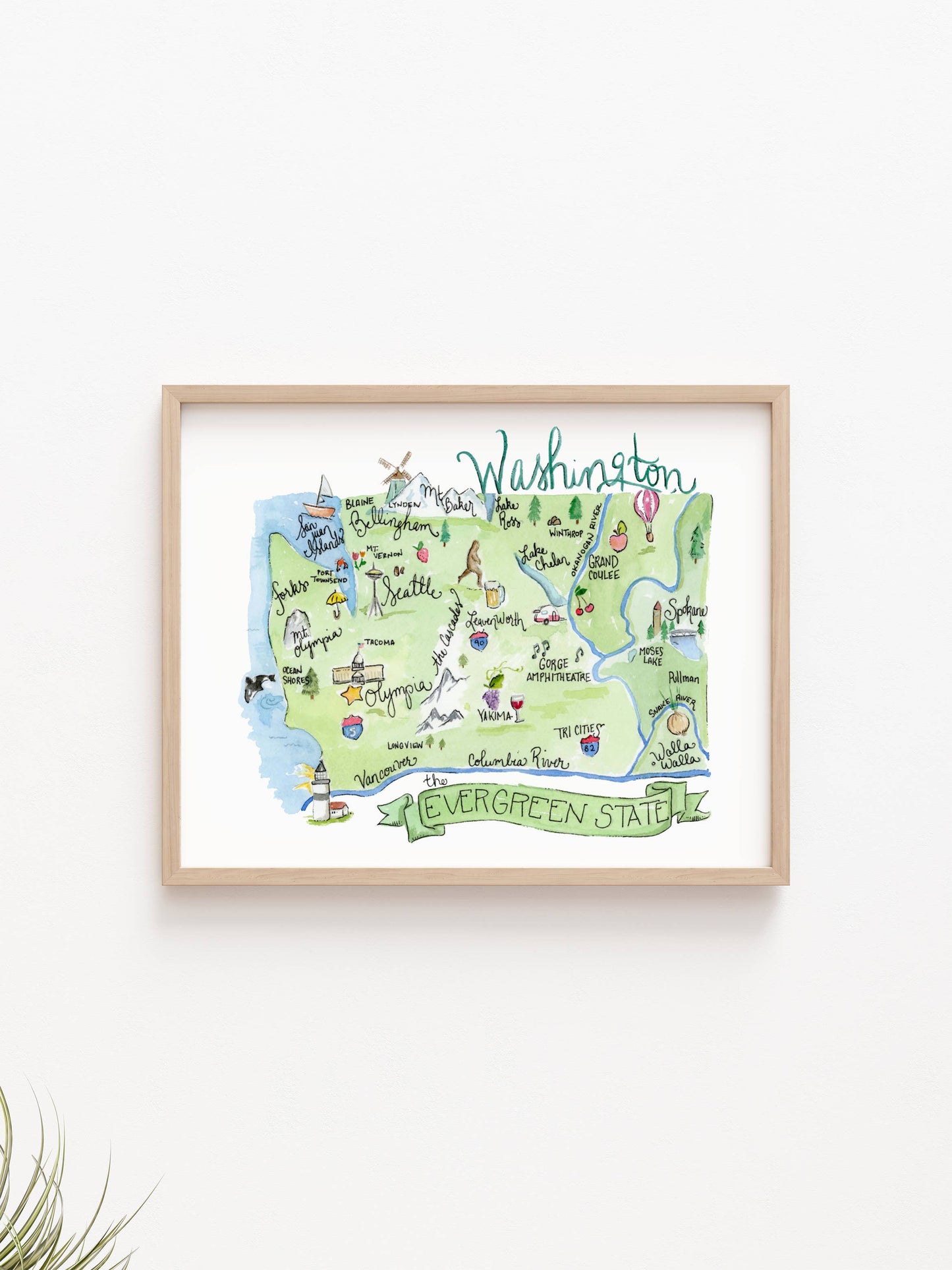 Washington State Map Art Print
