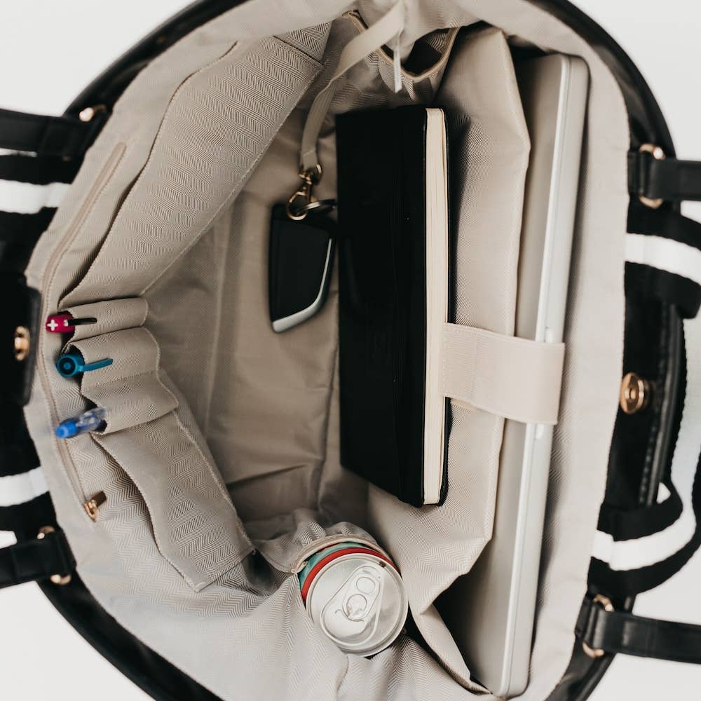 Woven Tiffany Organizer Tote Bag: Black