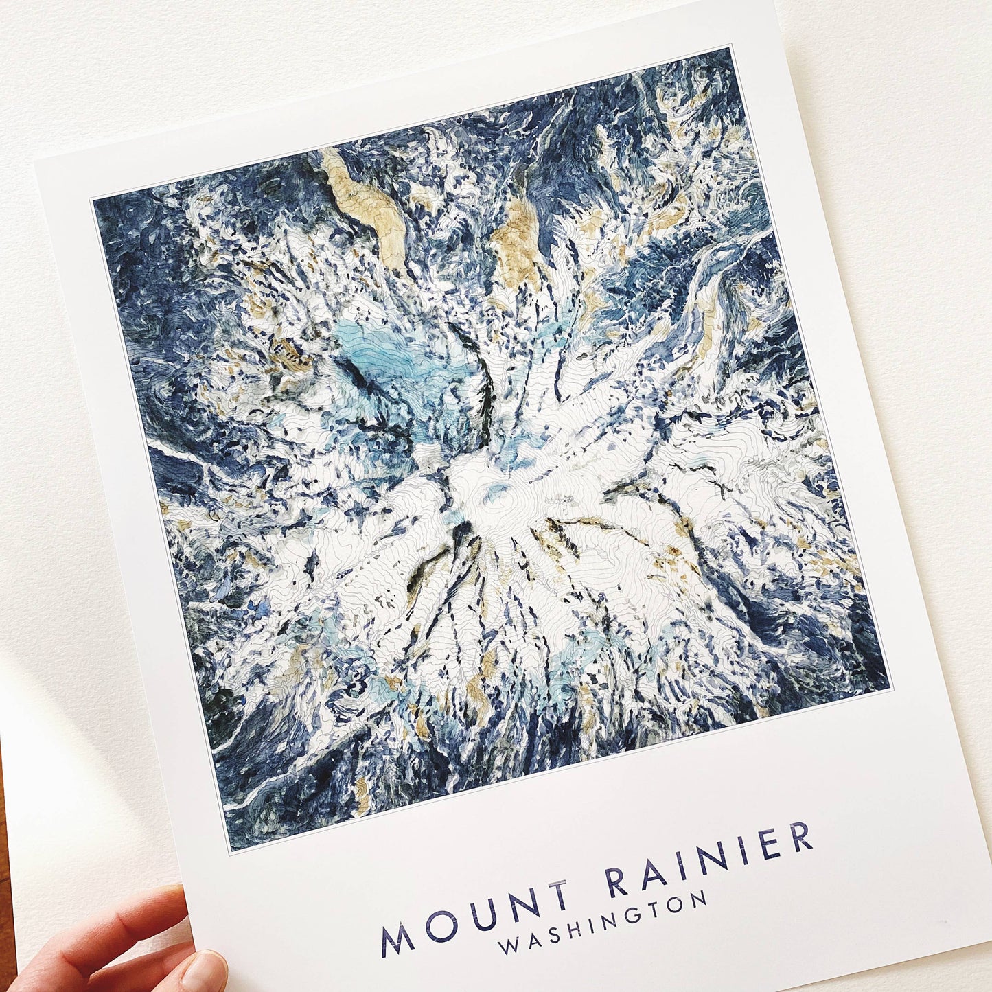 Mount Rainier Topo Watercolor Map ART PRINT: 11 x 14, Mount Rainier
