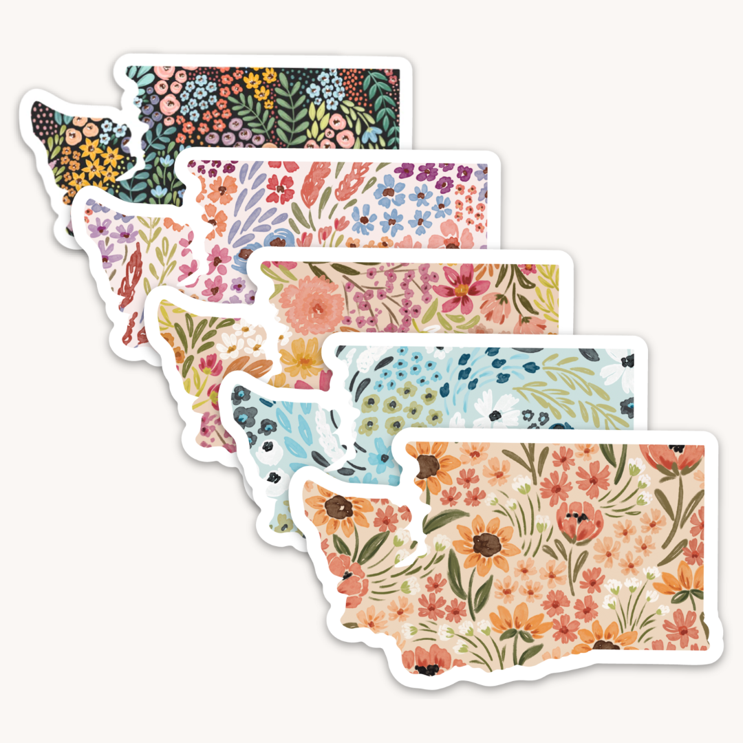 Washington State Floral Sticker 3x2in.: Waterfall Floral