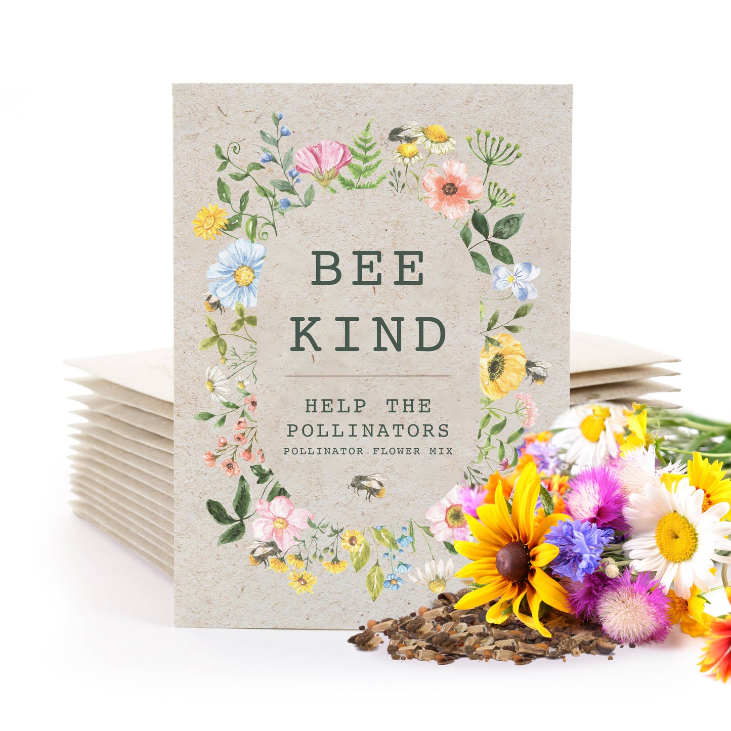 Bee Kind Help Pollinators Kraft Bee- Flower Mix Seed Packets