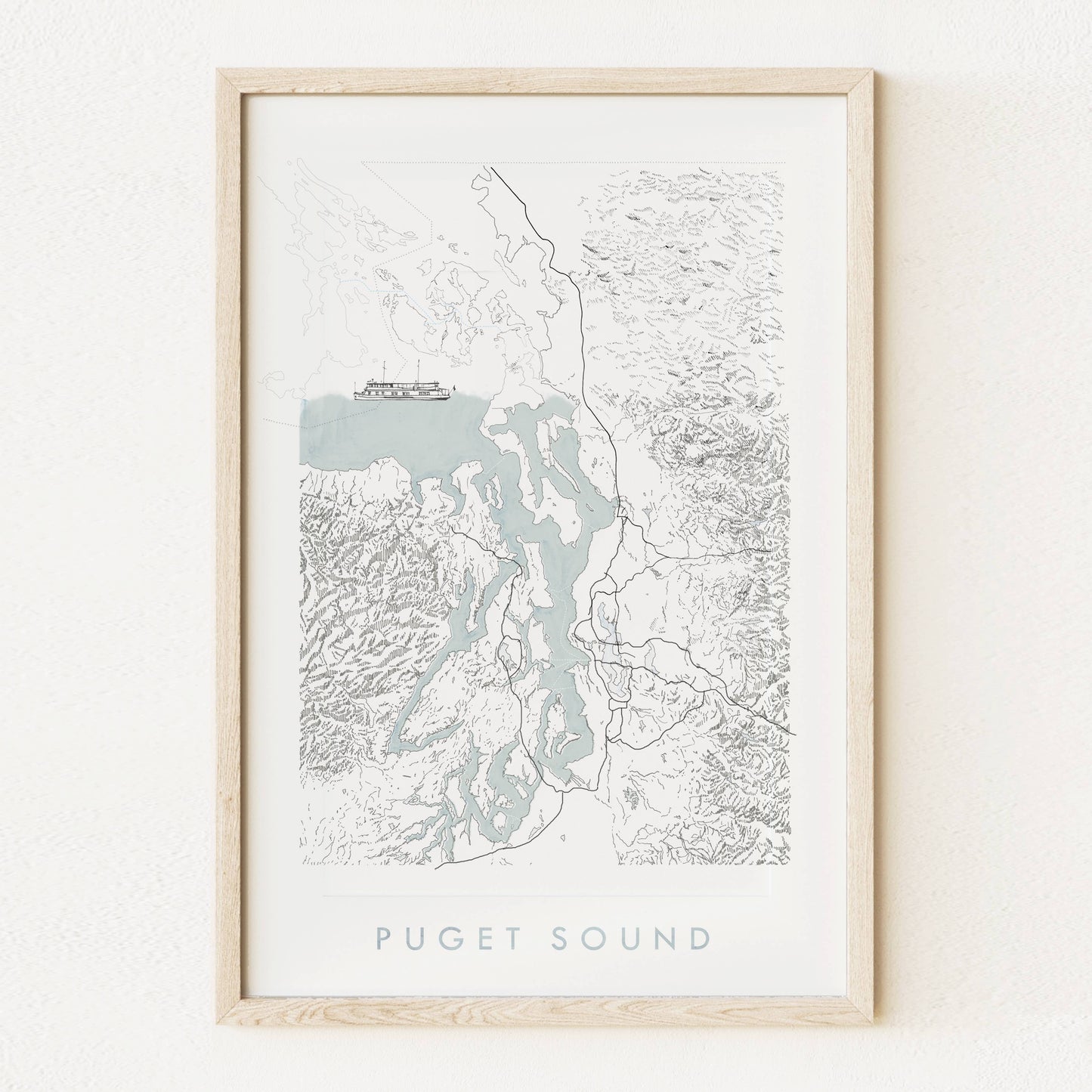 13x19 Puget Sound Topo Watercolor Map ART PRINT