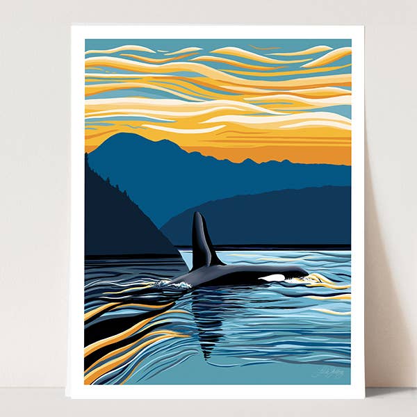 Orca - Evening Swim - Puget Sound Art Print 8x10