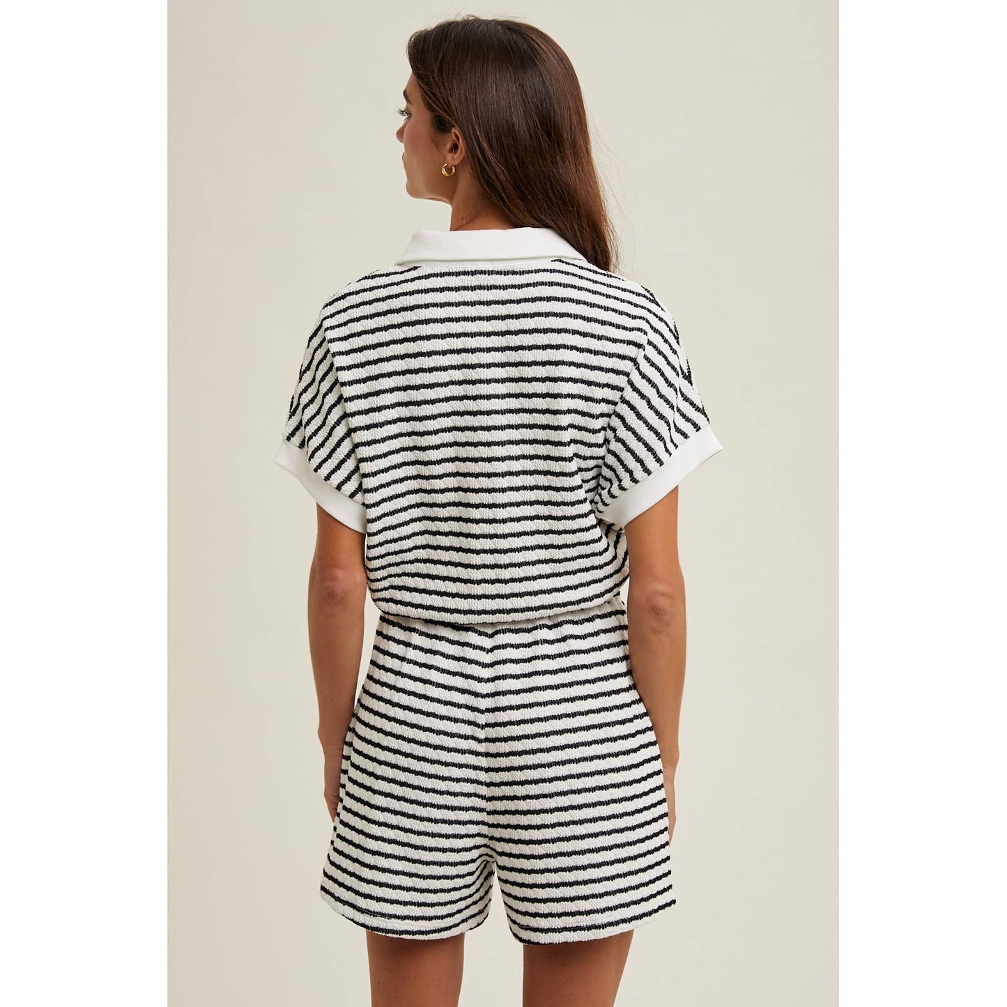 STRIPED BUTTON-UP ROMPER - BLACK/OFF WHITE
