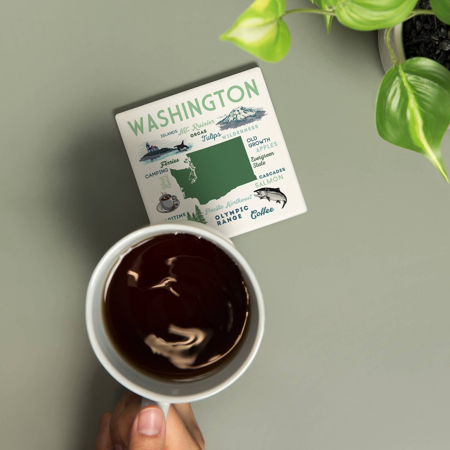 Washington, Typography & Icons CERAMIC COASTER