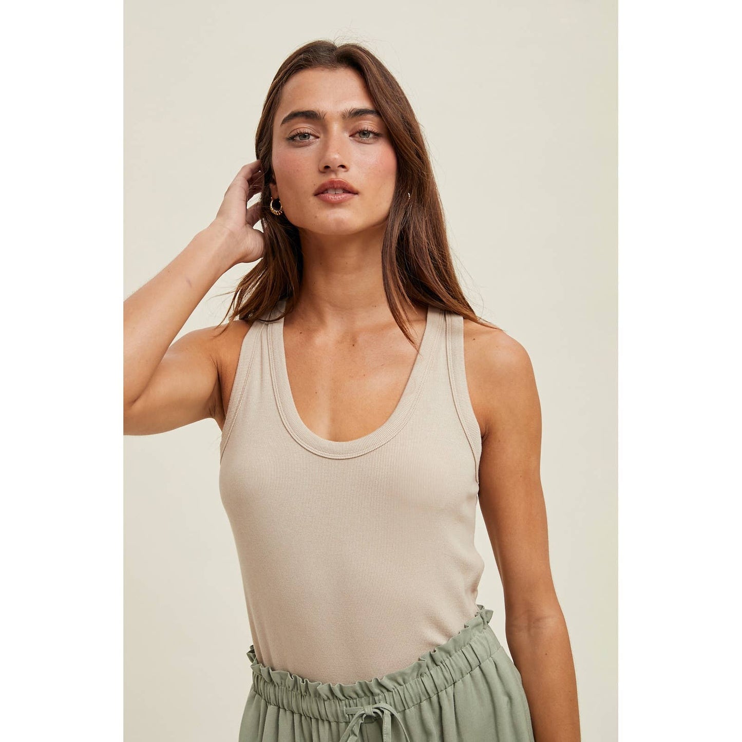 BASIC SCOOP NECK RIBBED KNIT TANK / WL25-10185: OFF WHITE, L