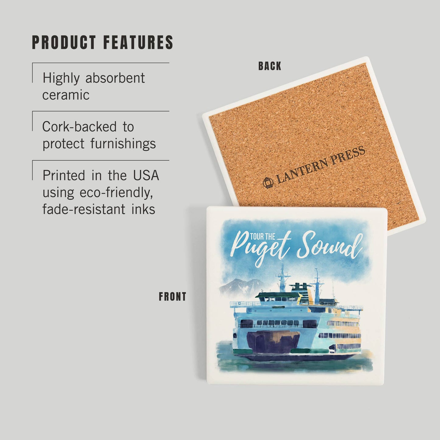 CERAMIC COASTER Washington, Tour the Puget Sound, Ferry