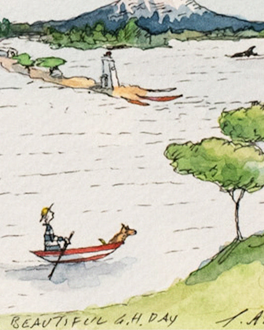 9 x 7" Framed Art Original Watercolor - Gig Harbor Day