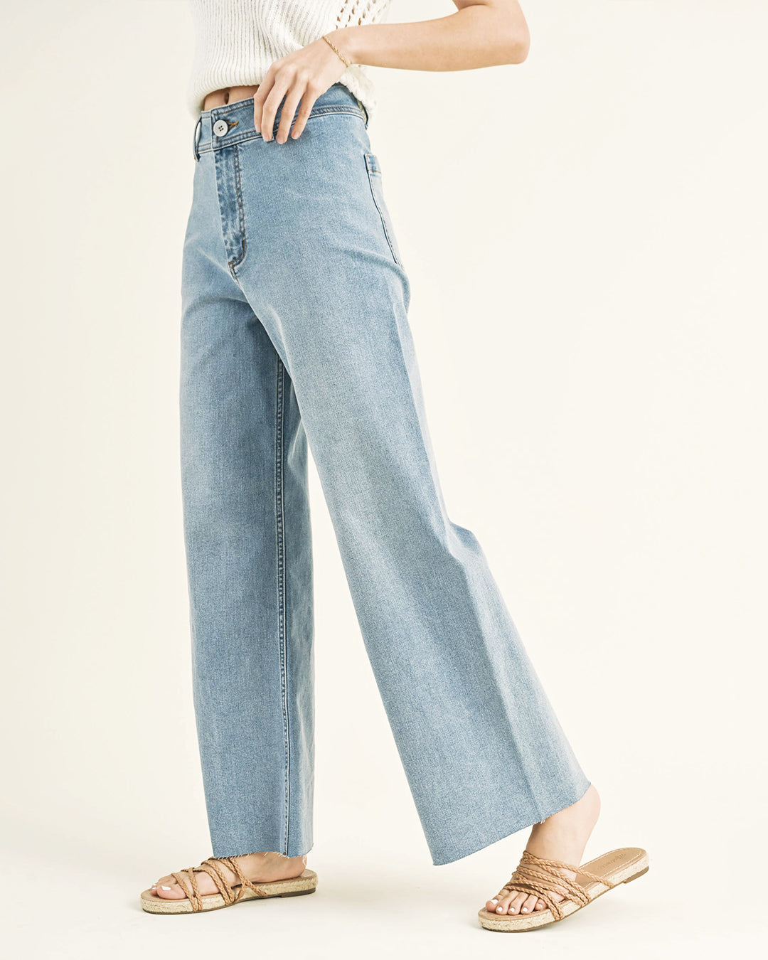 High Rise Wide Leg Denim Pants -L