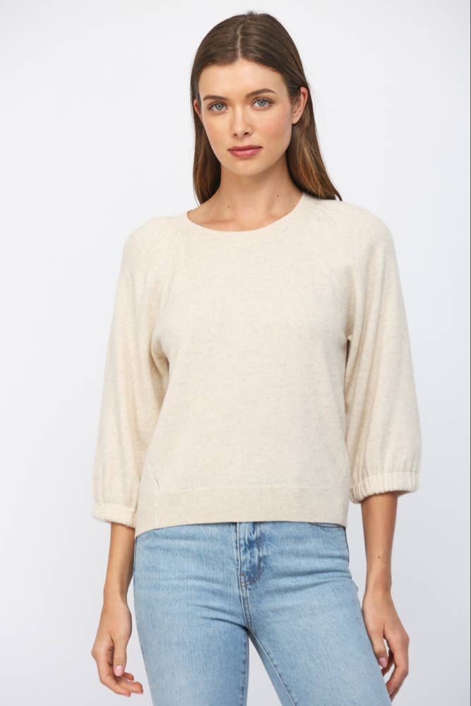 CASHMERE BLEND RIBBED CUFF RAGLAN SLV SWEATER FW15906