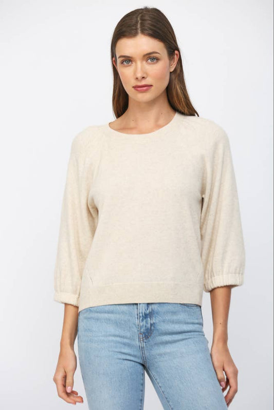 Cashmere Blend Ribbed Cuff Raglan Sleeve Sweater
