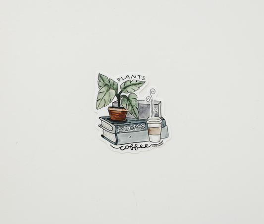 Plants, Books, Coffee Vinyl Sticker