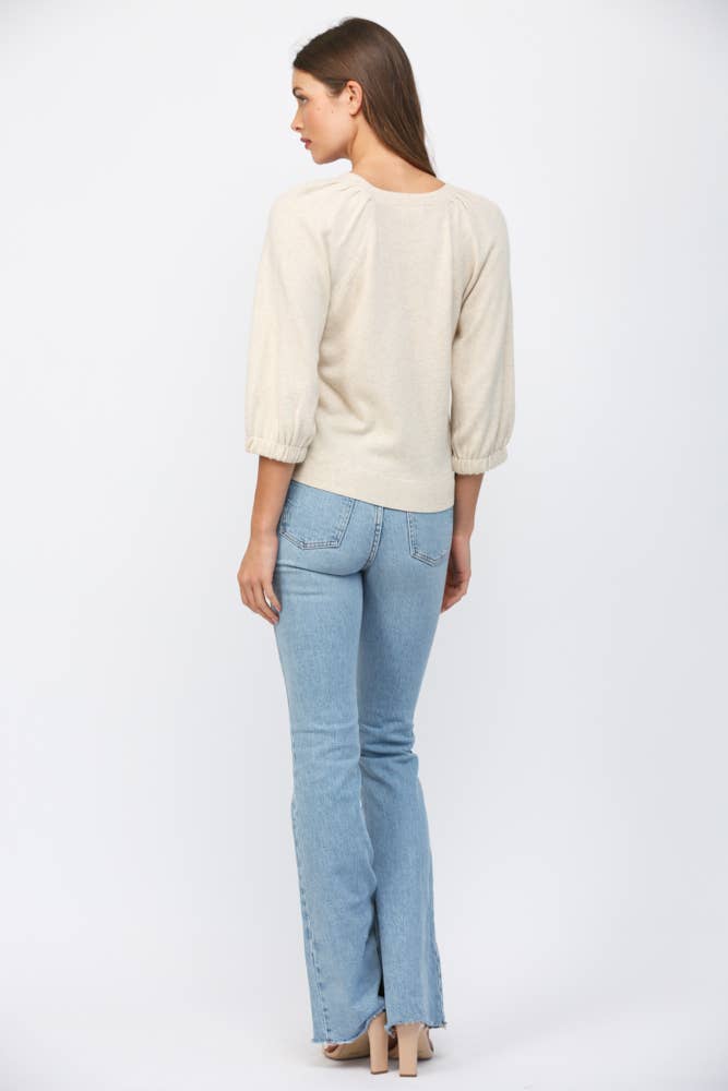 CASHMERE BLEND RIBBED CUFF RAGLAN SLV SWEATER FW15906