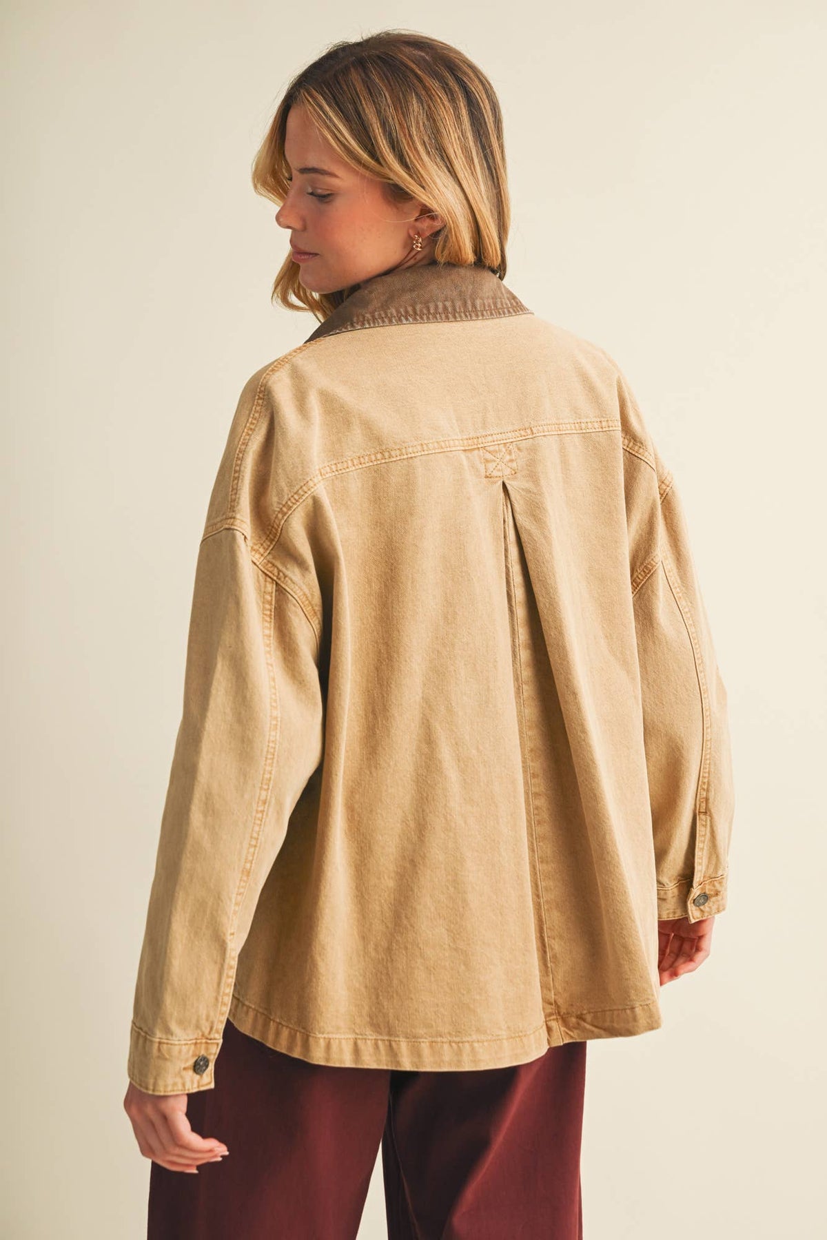 Washed Denim Contrast Collar Jacket