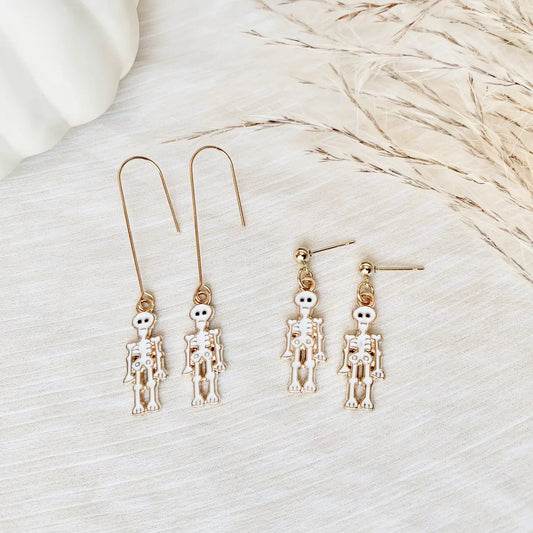 White Skellies Skeleton Earrings