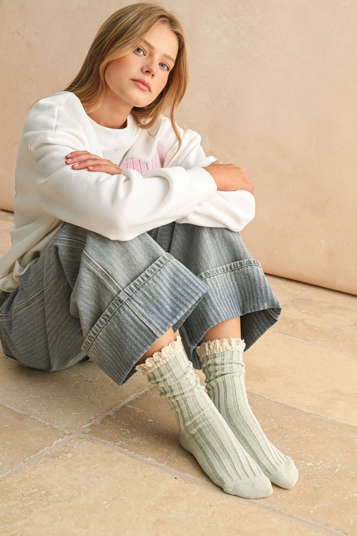 Crochet Trim Crew Socks