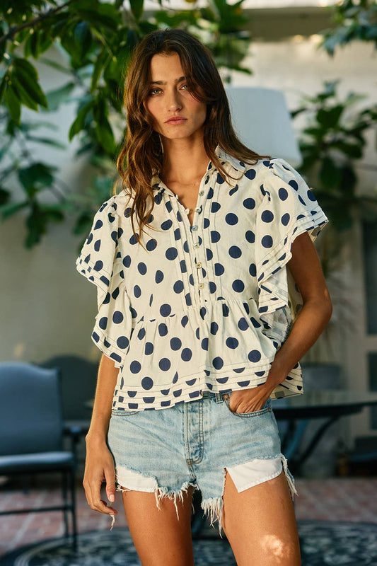 Pintuck Polka Dot Blouse