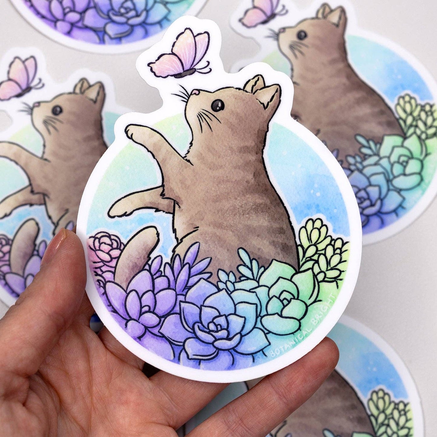 Succulent Garden Cat Waterproof Vinyl Sticker