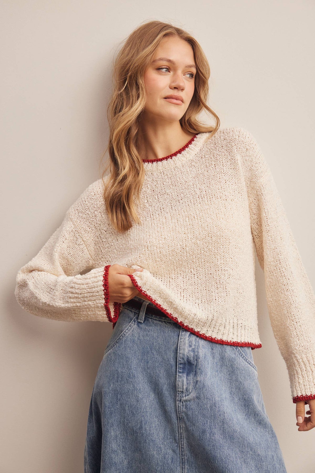 Contrast Trim Bouclé Sweater