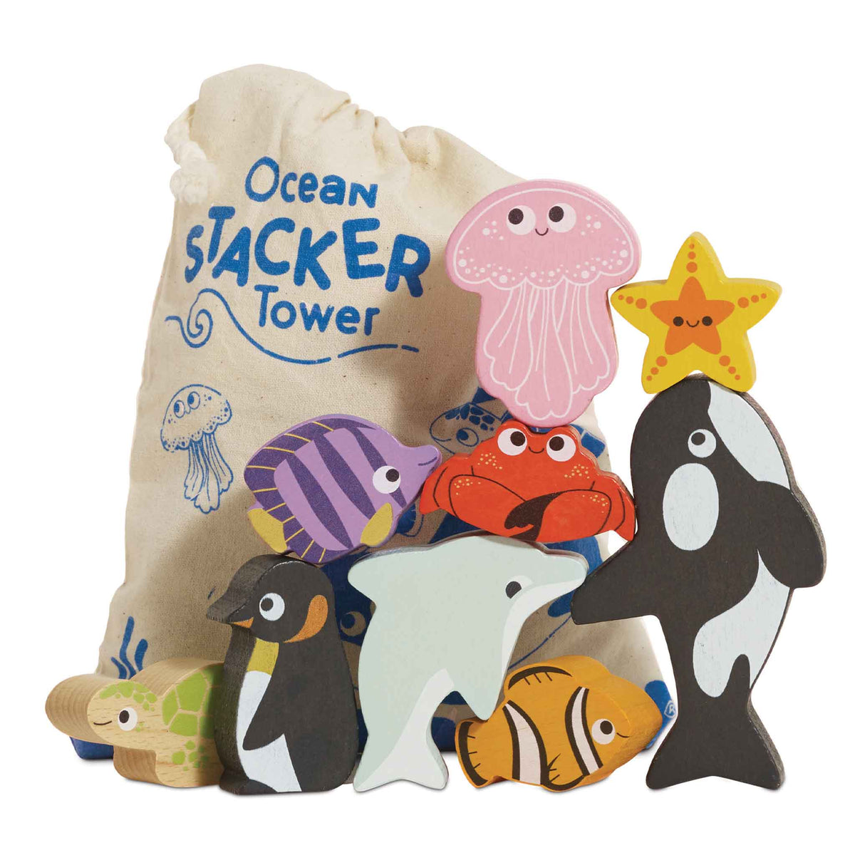 Ocean Life Wooden Stacking Animals