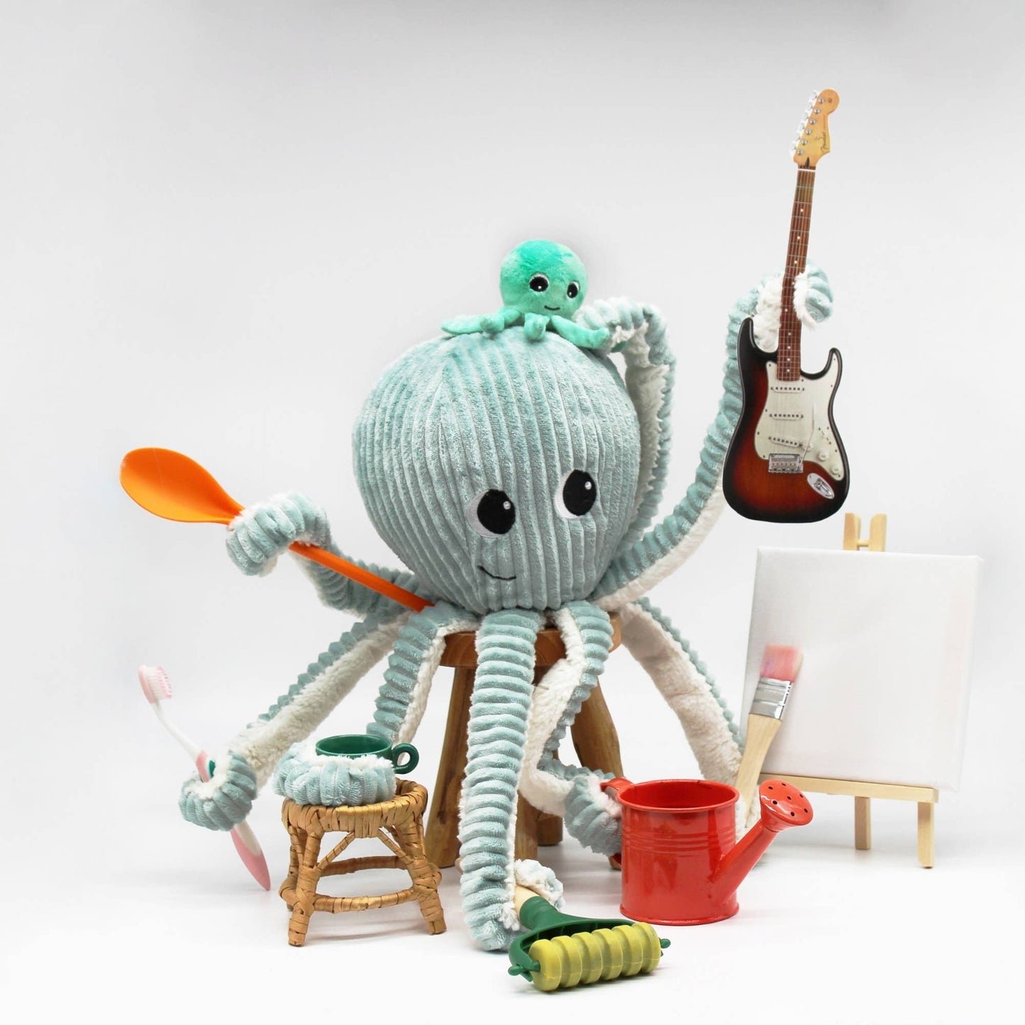 Les Ptipotos | Octopus Mom & Baby Animal Plush Toy - Pink