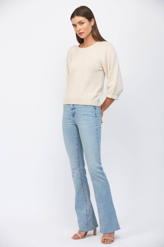 CASHMERE BLEND RIBBED CUFF RAGLAN SLV SWEATER FW15906
