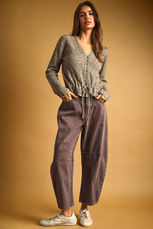 Lace Knit Drawstring Cardigan