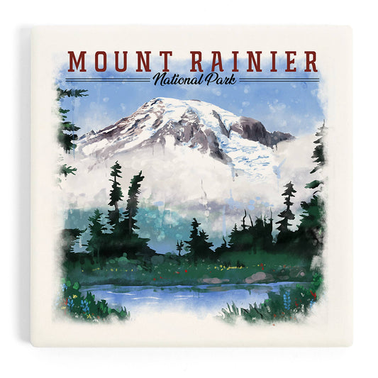 Mount Rainier, Washington, Watercolor CERAMIC COASTER