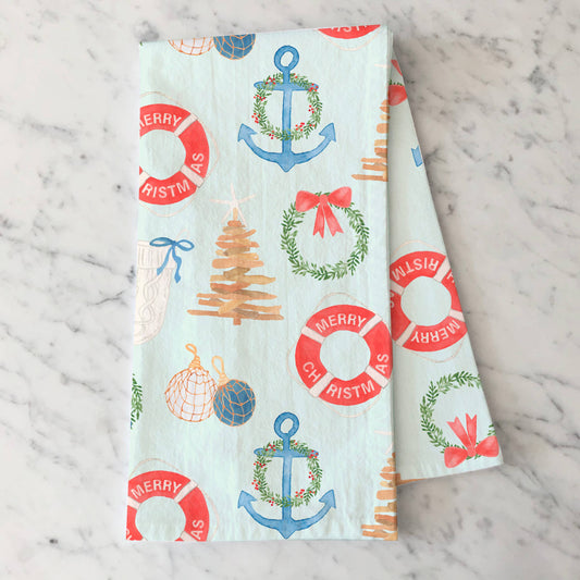 Coastal Christmas Tea Towel | Coastal Holiday Dish Towel